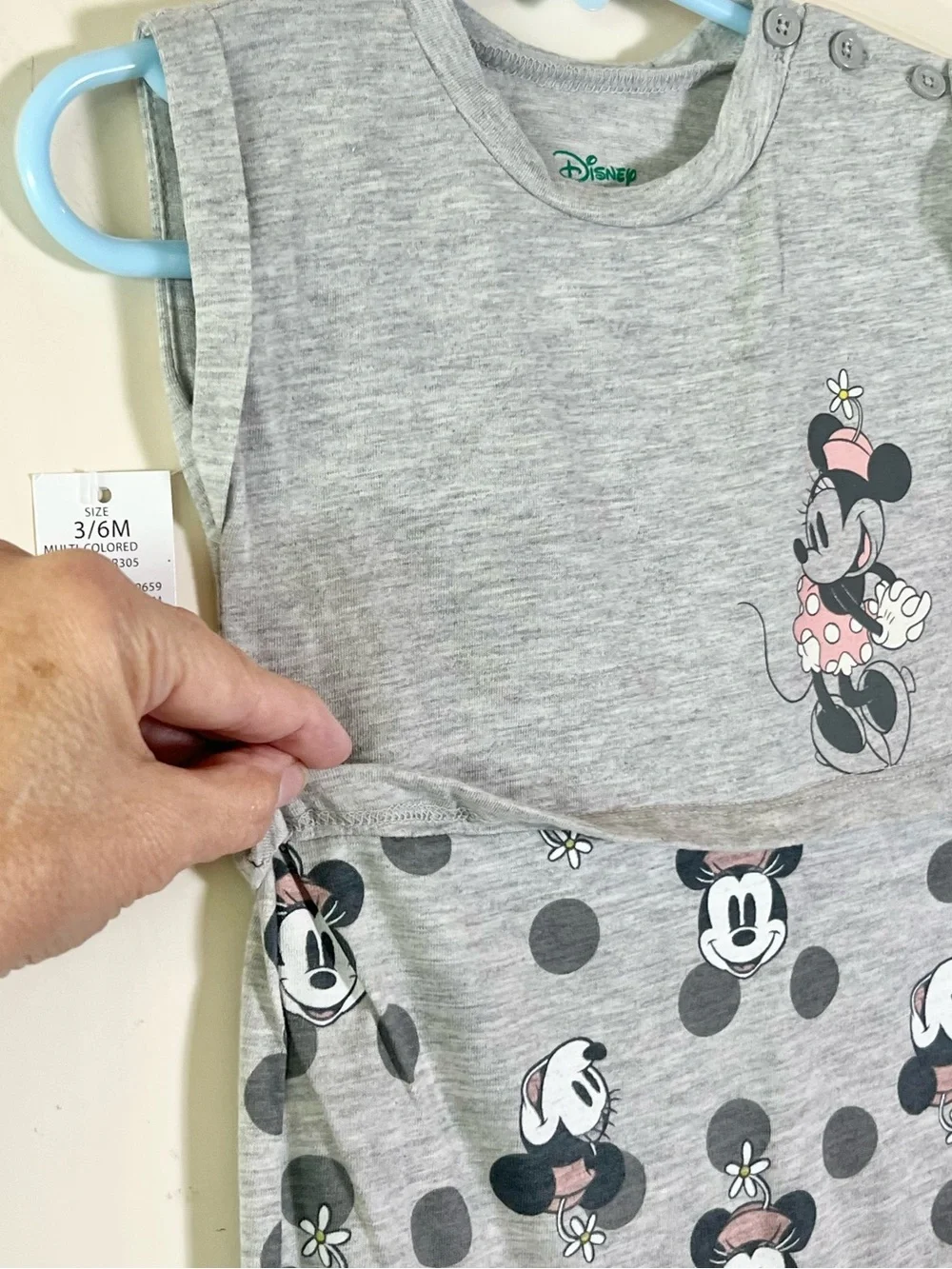 Disney Baby Minnie Mouse Gray Sleeveless Romper Snap Buttons 3-6 Months NWT